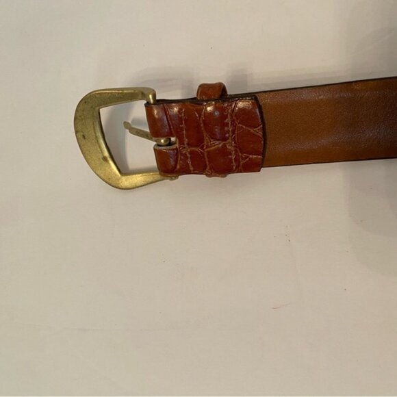 USA MADE MENS BELT BROWN CROC LOOK LEATHER IMPORTED PIG GOLD TONE BUCKLE 38 - Picture 9 of 11